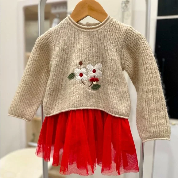 Red Tulle Sweater Dress It's Our Time Santa Mrs Claus Ugly Sweater